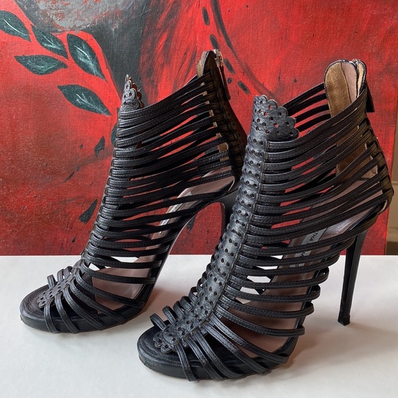 Made in Italy Tabitha Simmons Skyhigh Gladiator cage stiletto heels - 37 1/2 - Picture 6 of 17